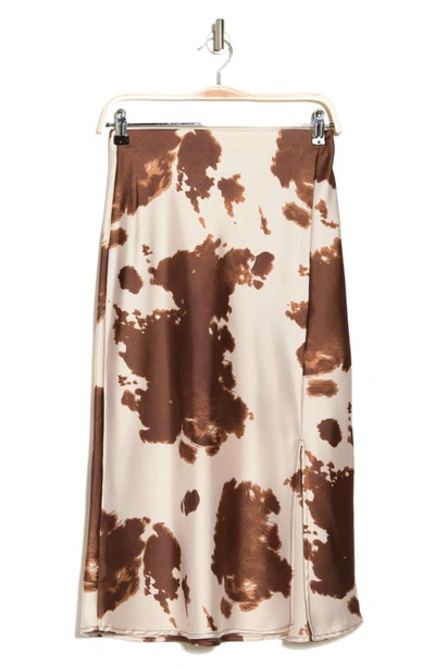 Renee C Cow Print Midi Skirt In Brown