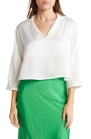 Renee C Notch Collar Long Sleeve Solid Satin Top In Ivory