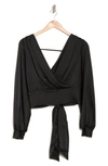 Renee C V-neck Solid Satin Top In Black