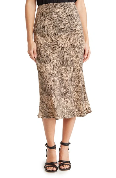 Renee C Ditsy Leopard Print Midi Skirt In Taupe