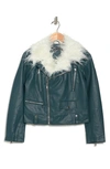 Noize Women's Suren Faux Fur Collar Faux Leather Biker Jacket In Uniform Green