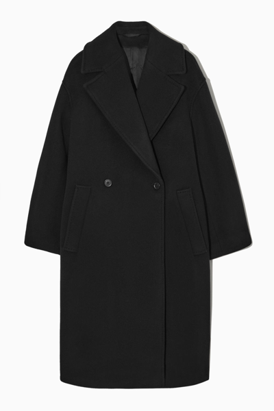 Cos Oversized Double-breasted Wool Coat In Black