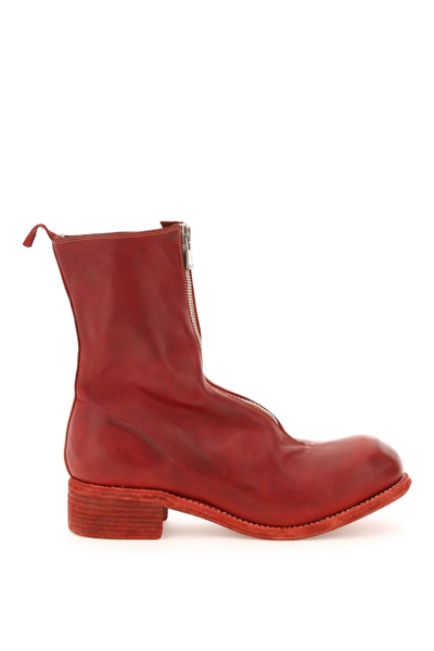 Guidi Front Zip Leather Ankle Boots In 1006t (red)