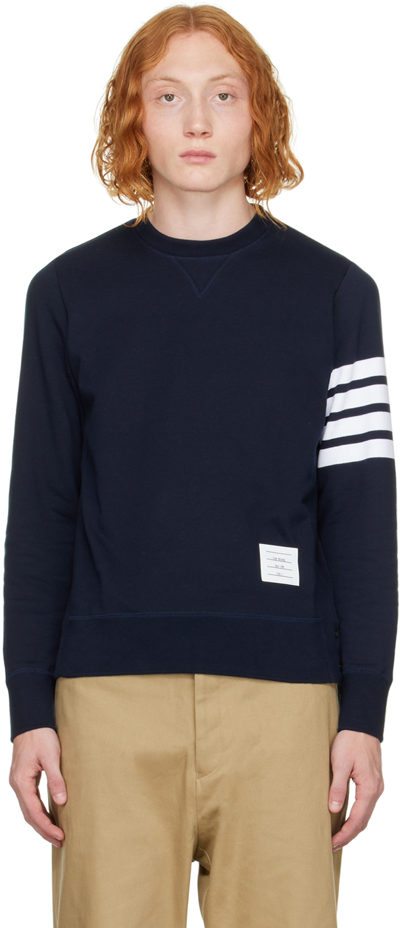 Thom Browne Four Bar-stripe Ribbed Cotton-jersey Sweatshirt In Blue