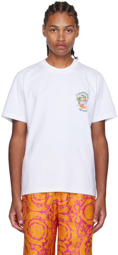 Casablanca Orbite Autour De L'orange-print Short-sleeve T-shirt In White