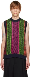 Agr Neon Cable Jacquard Wool Knit Vest In Multi