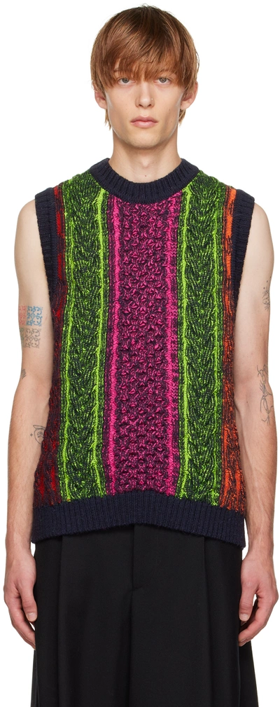 Agr Neon Cable Jacquard Wool Knit Waistcoat In Multicolor