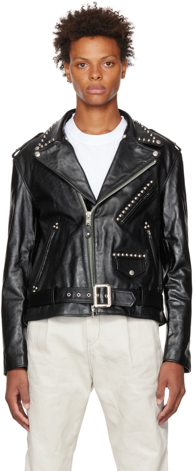 Sacai Stud-embellished Leather Biker Jacket In Black