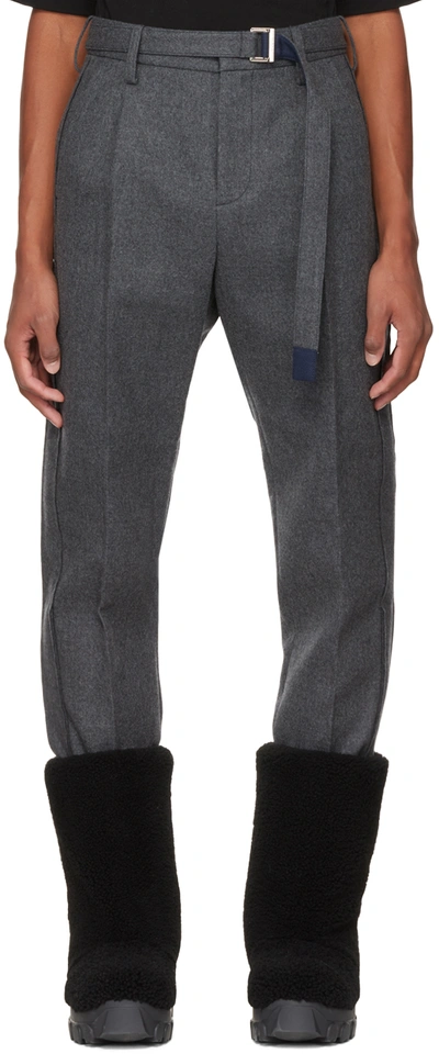 Sacai Gray Belted Trousers In 301 Gray