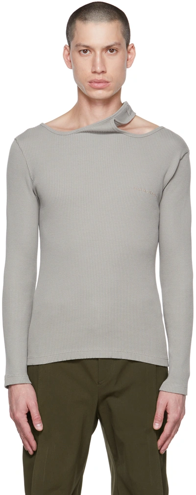 Y/project Gray Double Collar Long Sleeve T-shirt In Taupe