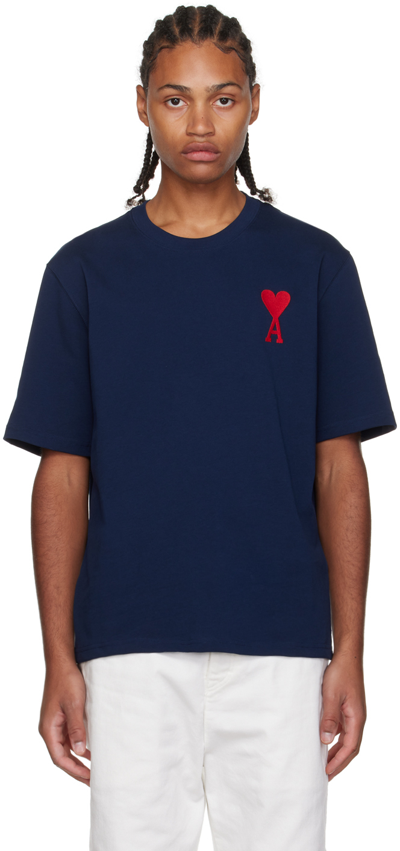 Ami Alexandre Mattiussi Ssense Exclusive Navy Embroidered T-shirt In 410 Navy