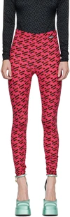 Versace Greca Signature Leggings In Parade Red Fuxia