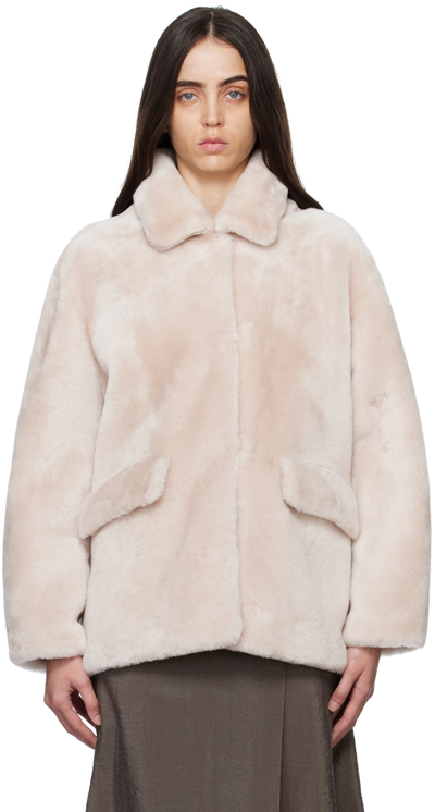 Yves Salomon Off-white Shawl Collar Shearling Jacket In A2123 Creme