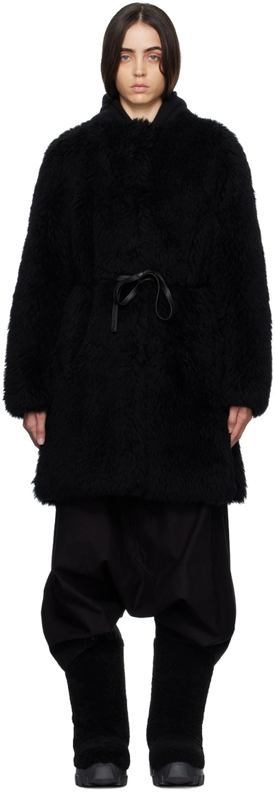 Yves Salomon Black Belted Coat In C99 Noir