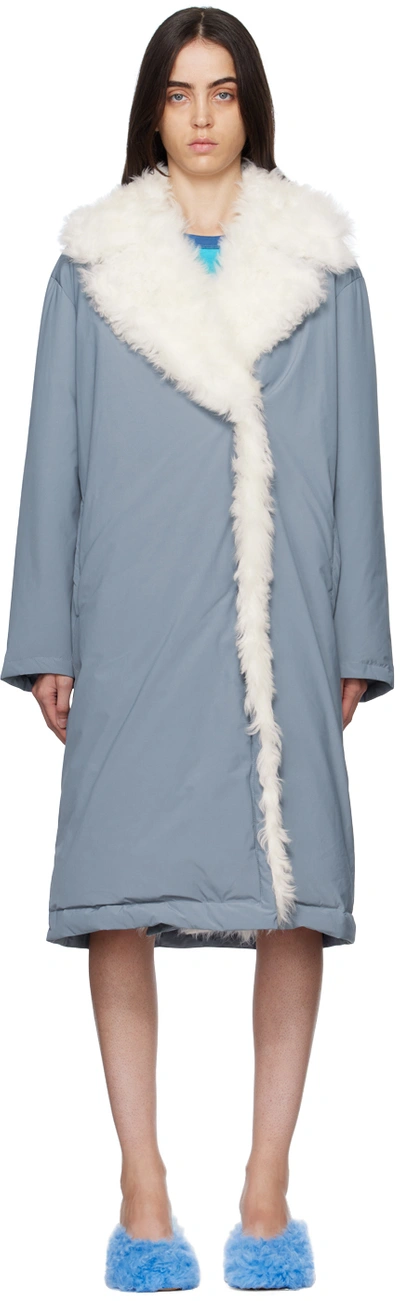 Yves Salomon Ssense Exclusive Blue Long Down Jacket In Aquarelle