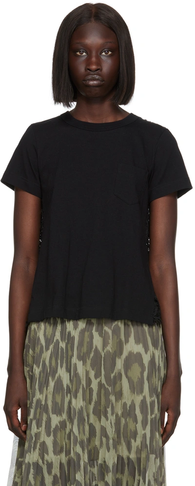 Sacai Eric Haze Print Pleated-back Knit Tee In Black