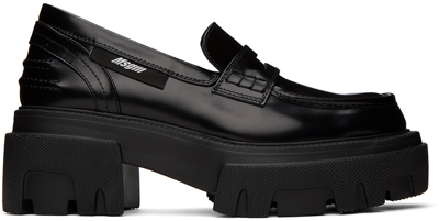 Msgm Black Leather Platform Loafers In 99 Black