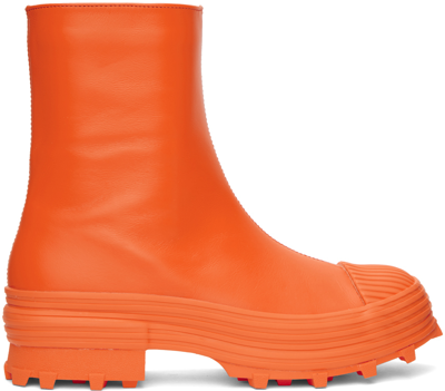 Camperlab Orange Calfskin Traktori Ankle Boots In Bright Orange