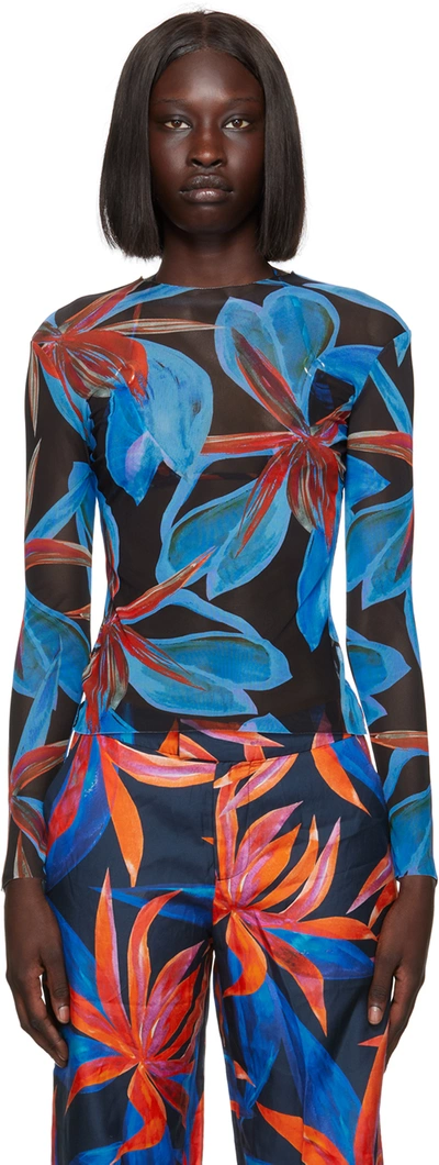 Louisa Ballou Blue Print Long Sleeve T-shirt In Slipper Orchid