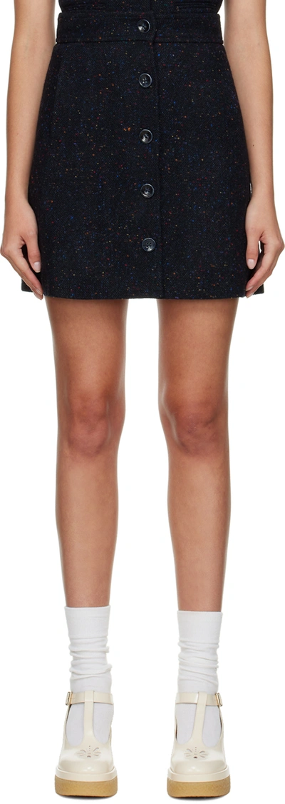 Chloé Black Buttoned Miniskirt In 4d2 Anthracite Blue
