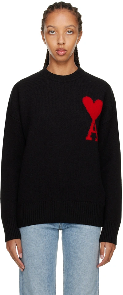 Ami Alexandre Mattiussi Black Ami De Cœur Sweater In 009 Black/red
