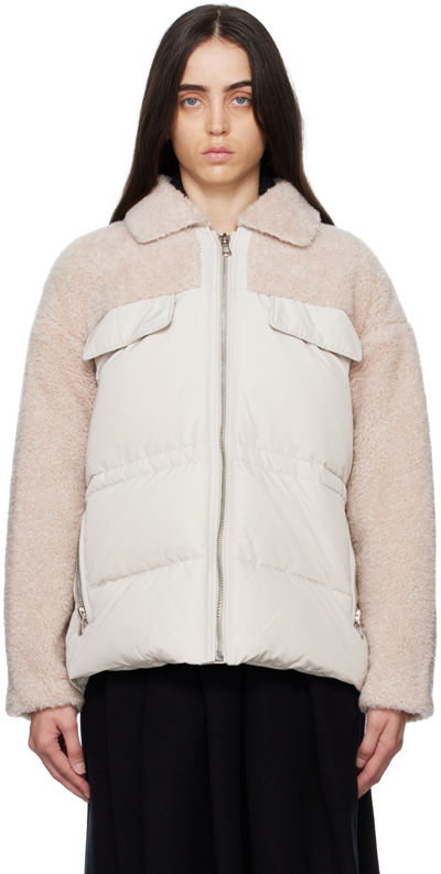 Yves Salomon Woven Wool And Technical Fabric Jacket In Beige Blanc