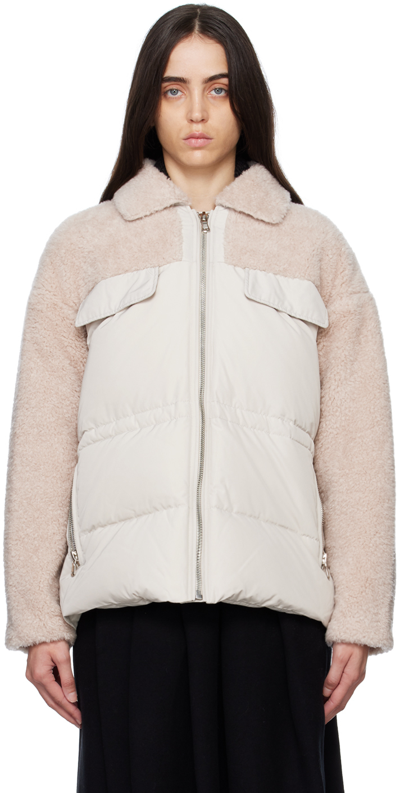Yves Salomon Woven Wool And Technical Fabric Jacket In B2787 - Creme/sandsh