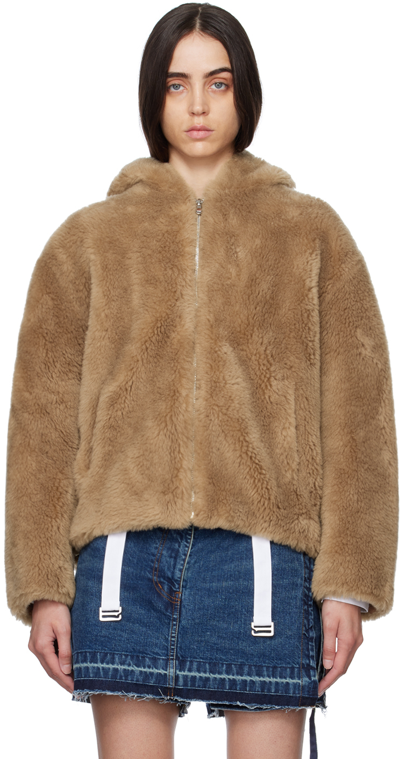 Yves Salomon Hooded Wool Jacket In Brown