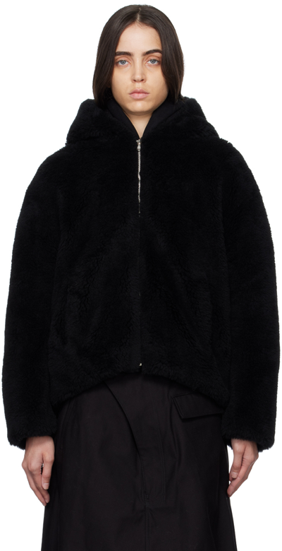 Yves Salomon Black Hooded Jacket In Noir