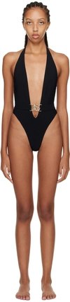 DOLCE & GABBANA BLACK PLUNGING ONE-PIECE SWIMSUIT