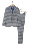 SAVILE ROW CO SAVILE ROW CO GREY PLAID TWO BUTTON PEAK LAPEL SUIT