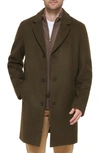 Cole Haan Classic Wool Blend Plush Notched Collar Coat In Dark Olive