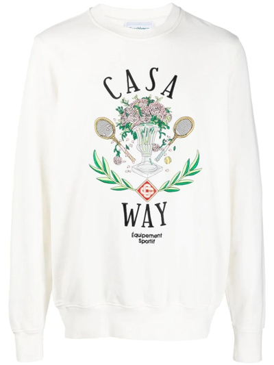 Casablanca Casa Way Embroidered Organic-cotton Sweatshirt In White