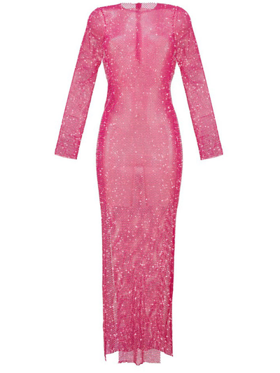 Santa Rhinestone-embellished Maxi Dress In Pink