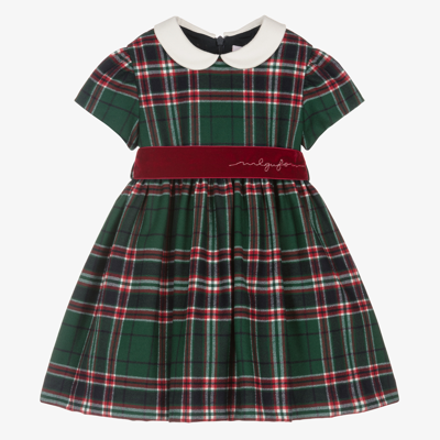 Il Gufo Kids' Tartan-pattern Short-sleeve Dress In Green