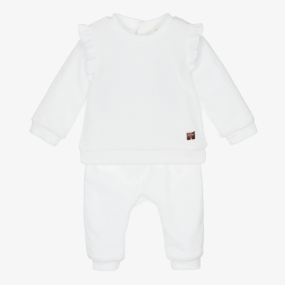 Carrèment Beau Babies' Girls White Velour Trouser Set