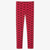 Versace Kids' La Greca Logo Stretch Cotton Leggings In Pink