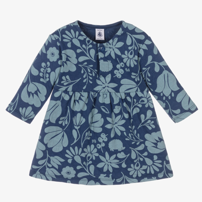 Petit Bateau Girls Blue Floral Cotton Dress