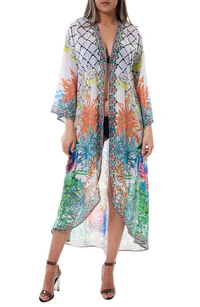 Ranee's Mixed Print Chiffon Duster In Green