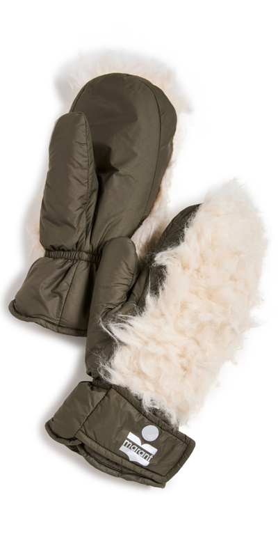 Isabel Marant Naerka Shearling-paneled Mittens In Green
