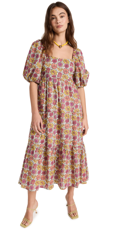 Minkpink Yasamin Tiered Midi Dress In Pink Yellow Floral