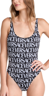 Versace Black And White All-over Logo Print Swimsuit