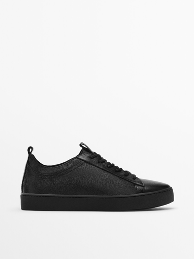 Massimo Dutti Monochrome Leather Floater Trainers In Black