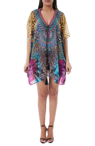 Ranee's Mixed Print Tassel Neck Dress In M-color