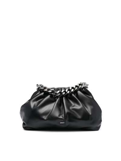 Dkny Pleated-detail Shoulder Bag In Bwg Blk Gunmetal