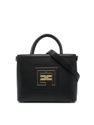 Elisabetta Franchi Medium Tote Bag With Logo In Black