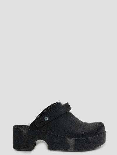 Xocoi Low Wom Flocked Clogs In Black