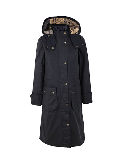 Barbour Long Cannich Wax Coat In Navy Dress