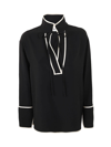 Erika Cavallini Tie-front Piped-trim Blouse In Black