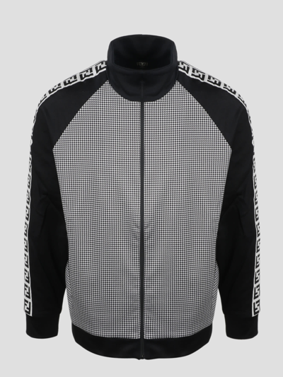 Fendi Houndstooth Sweatshirt With Monogram Tape In Black,white